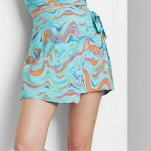 Wild Fable Teal Blue Pink Swirl y2k Pattern Wrap Mini Skirt XXL